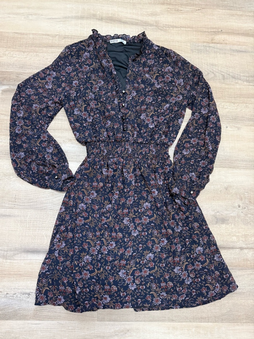 “Universal Thread” Floral Long Sleeve Smocked-Waist Dress